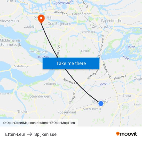 Etten-Leur to Spijkenisse map