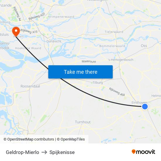 Geldrop-Mierlo to Spijkenisse map
