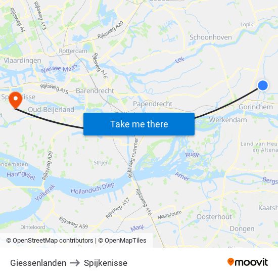 Giessenlanden to Spijkenisse map