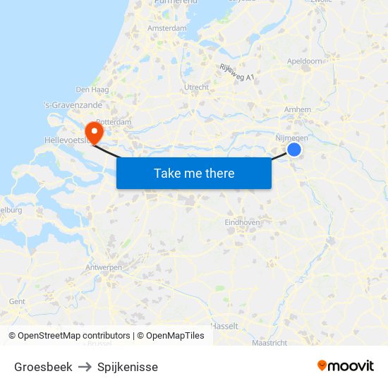 Groesbeek to Spijkenisse map