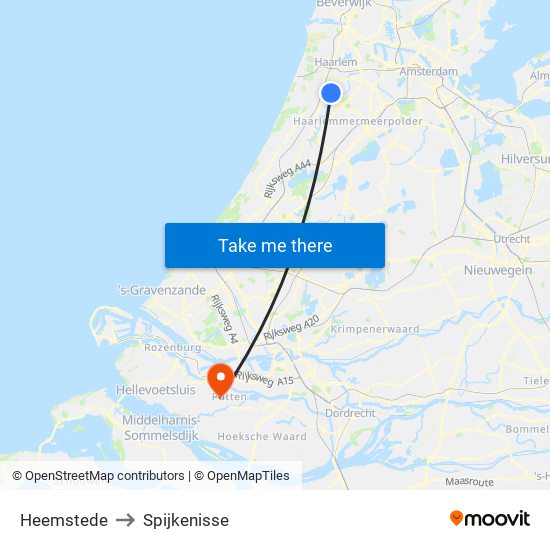 Heemstede to Spijkenisse map