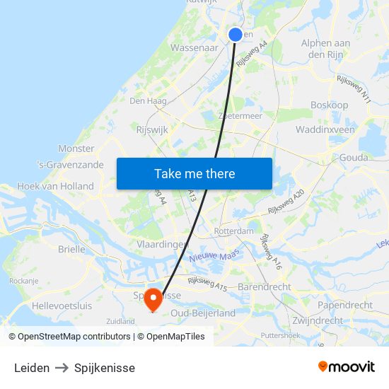 Leiden to Spijkenisse map