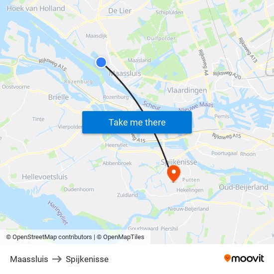 Maassluis to Spijkenisse map