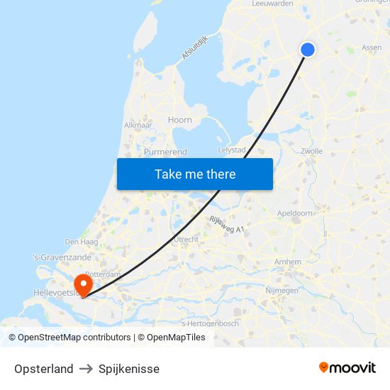 Opsterland to Spijkenisse map