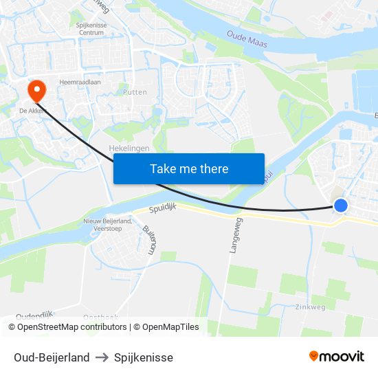 Oud-Beijerland to Spijkenisse map