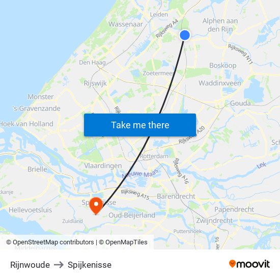 Rijnwoude to Spijkenisse map