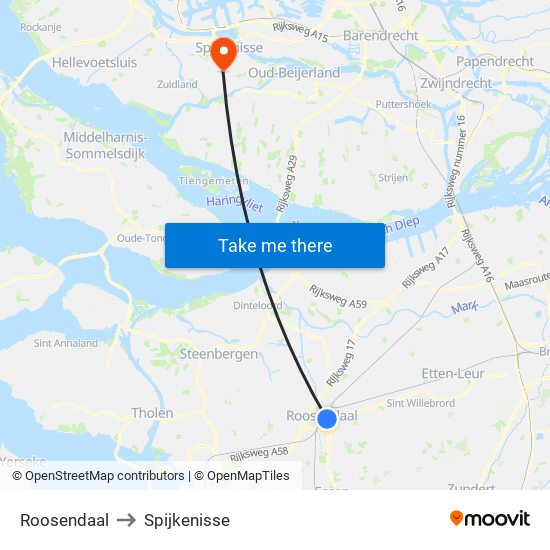 Roosendaal to Spijkenisse map