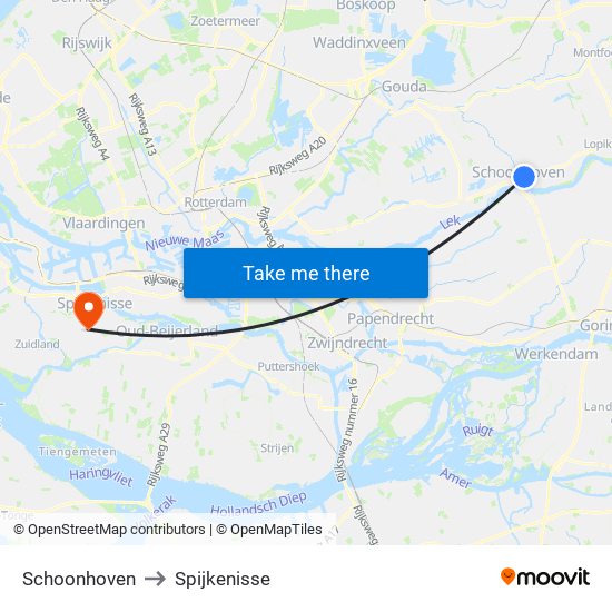 Schoonhoven to Spijkenisse map