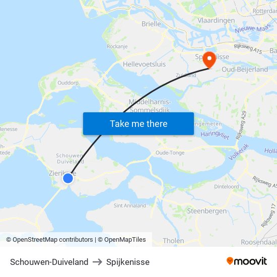 Schouwen-Duiveland to Spijkenisse map