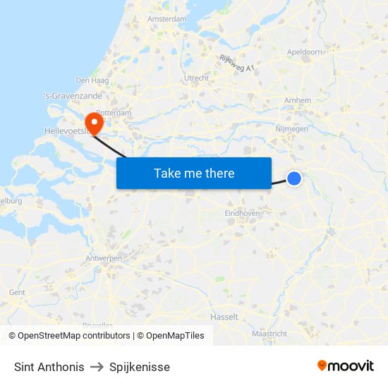 Sint Anthonis to Spijkenisse map