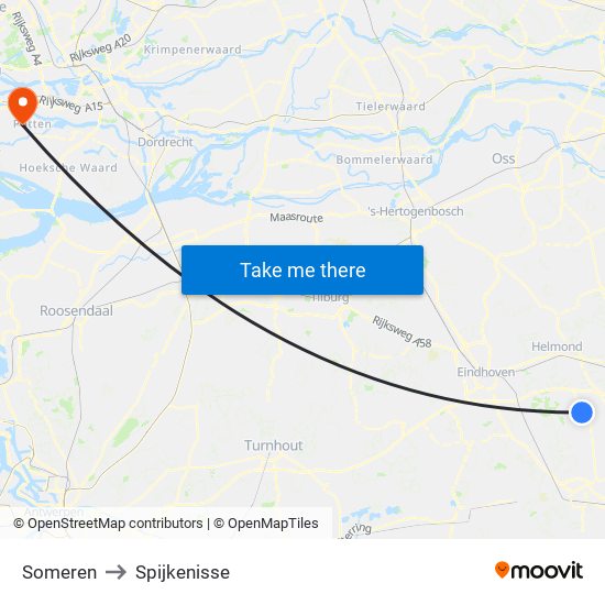 Someren to Spijkenisse map