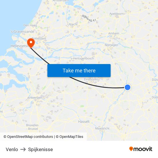 Venlo to Spijkenisse map