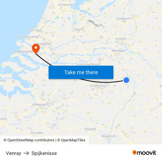 Venray to Spijkenisse map