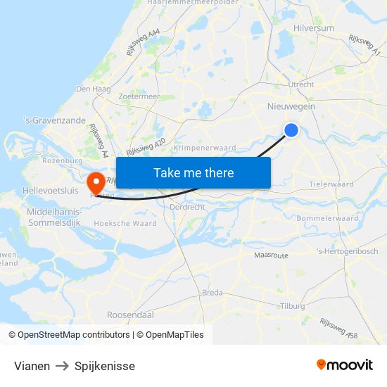 Vianen to Spijkenisse map