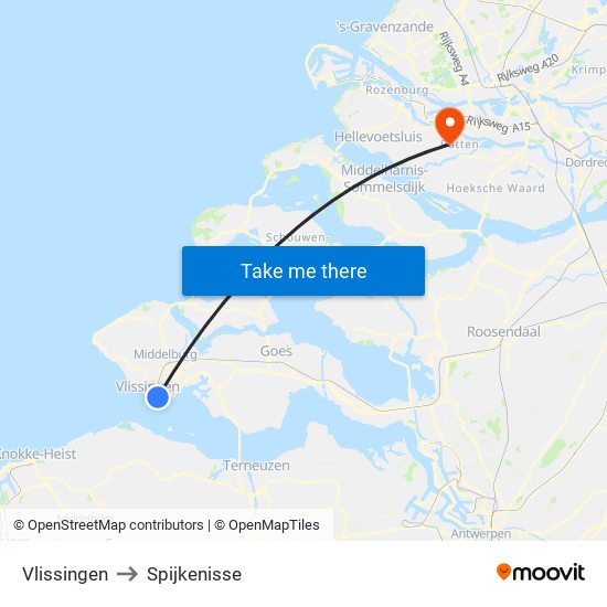 Vlissingen to Spijkenisse map