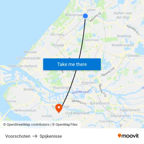 Voorschoten to Spijkenisse map