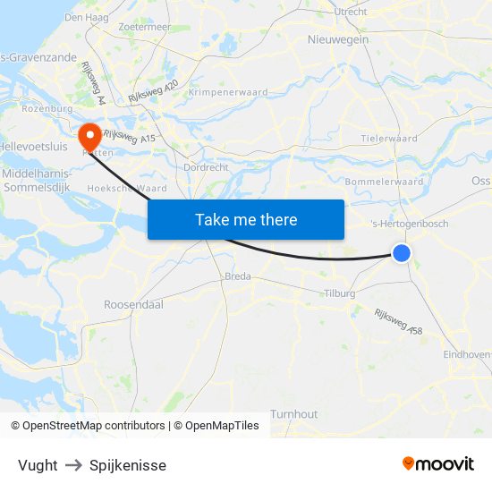Vught to Spijkenisse map