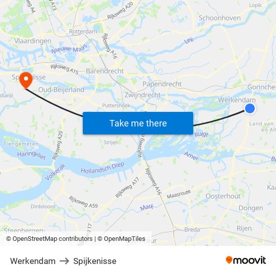 Werkendam to Spijkenisse map