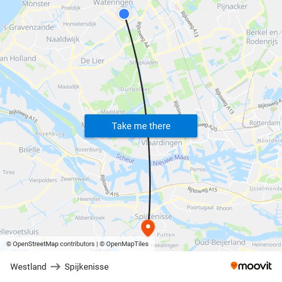Westland to Spijkenisse map