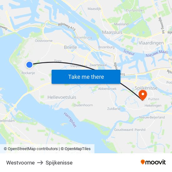 Westvoorne to Spijkenisse map