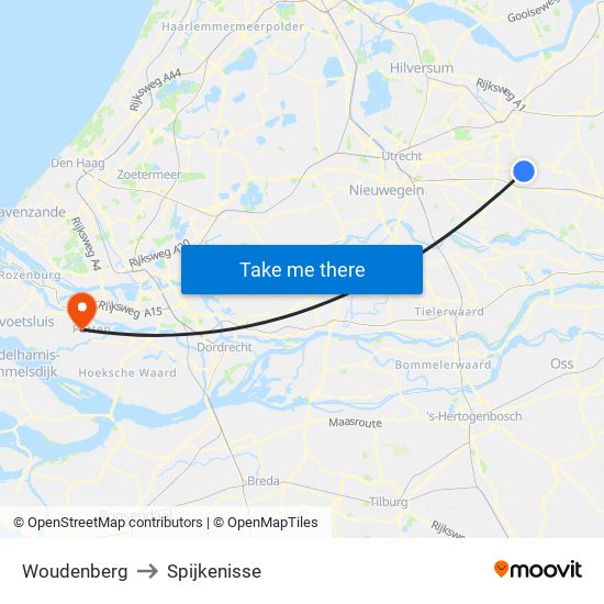 Woudenberg to Spijkenisse map