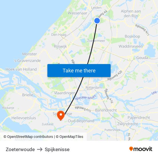 Zoeterwoude to Spijkenisse map