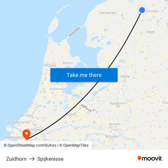 Zuidhorn to Spijkenisse map