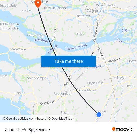 Zundert to Spijkenisse map