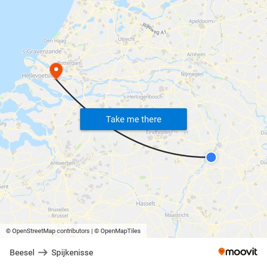 Beesel to Spijkenisse map