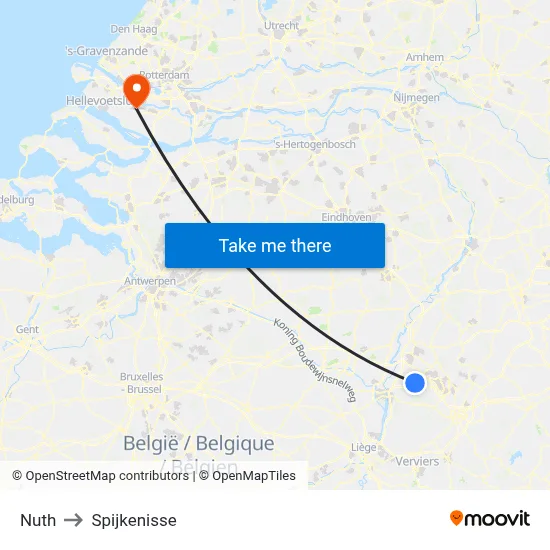 Nuth to Spijkenisse map
