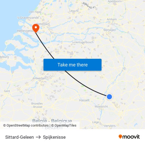 Sittard-Geleen to Spijkenisse map