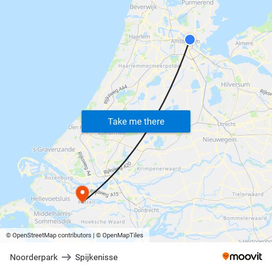 Noorderpark to Spijkenisse map