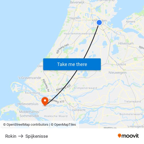 Rokin to Spijkenisse map