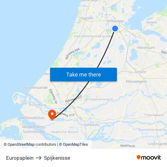 Europaplein to Spijkenisse map