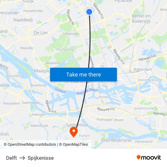 Delft to Spijkenisse map