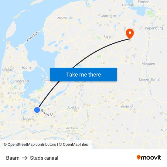 Baarn to Stadskanaal map