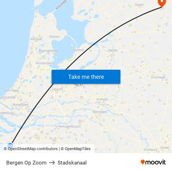 Bergen Op Zoom to Stadskanaal map