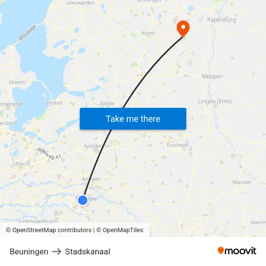 Beuningen to Stadskanaal map
