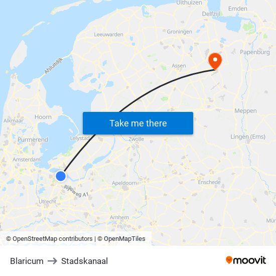 Blaricum to Stadskanaal map