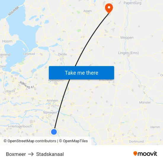Boxmeer to Stadskanaal map
