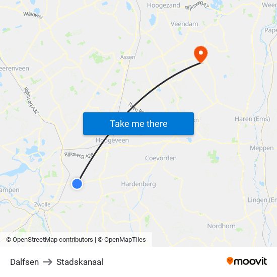 Dalfsen to Stadskanaal map