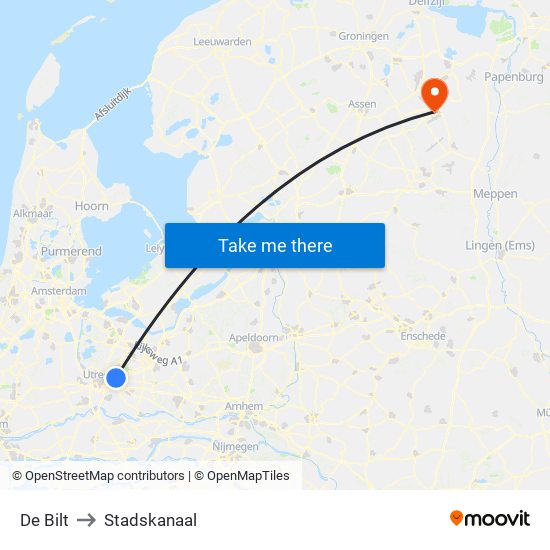 De Bilt to Stadskanaal map