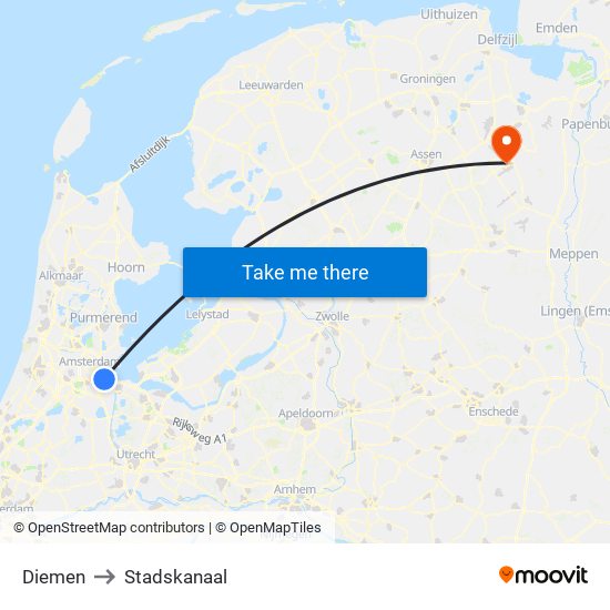 Diemen to Stadskanaal map