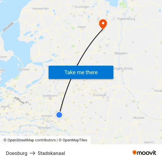 Doesburg to Stadskanaal map