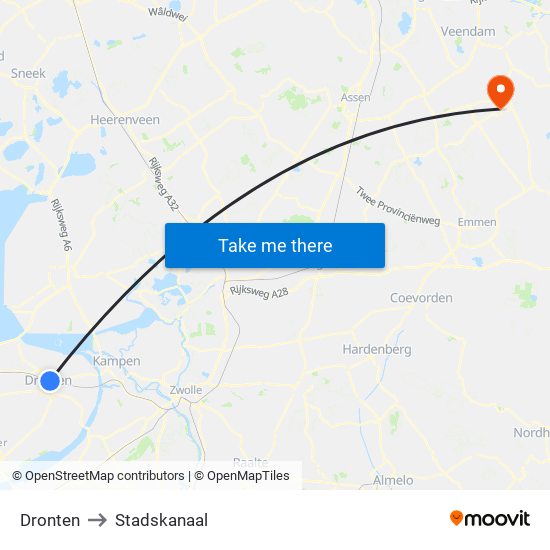 Dronten to Stadskanaal map