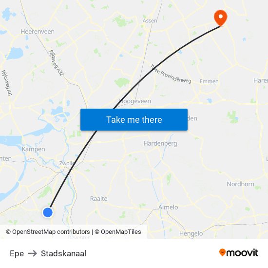 Epe to Stadskanaal map