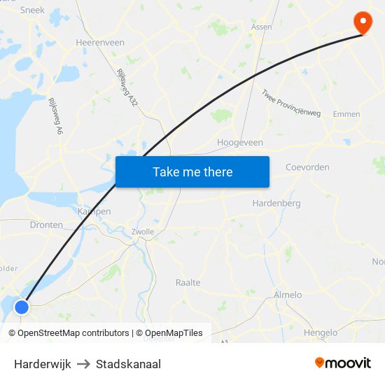 Harderwijk to Stadskanaal map