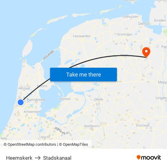 Heemskerk to Stadskanaal map
