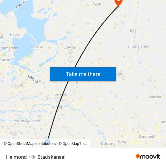 Helmond to Stadskanaal map