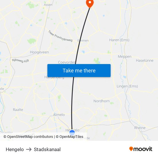 Hengelo to Stadskanaal map